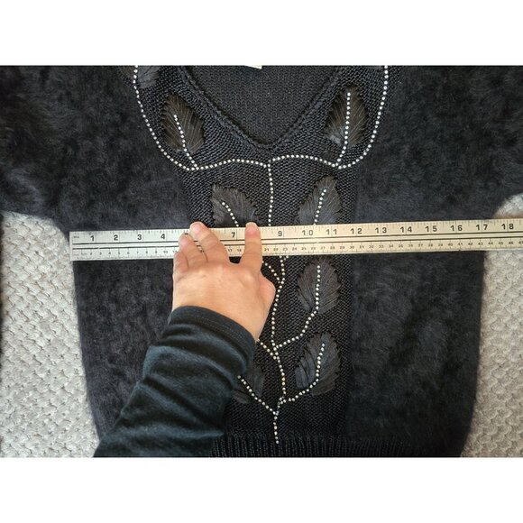 Vtg 80s/90s Nordstrom Angora Blend Sweater Black Beaded Leaf Glam Dynasty Small - Picture 7 of 8